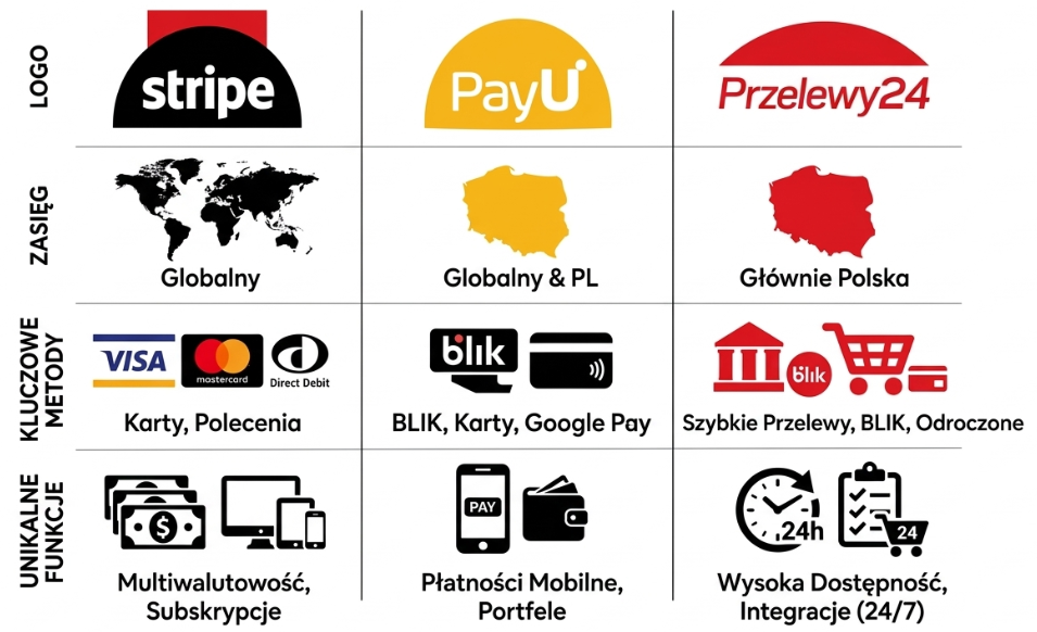 Stripe vs PayU vs Przelewy24 – porównanie systemów płatności online (metody płatności, zasięg i funkcje)