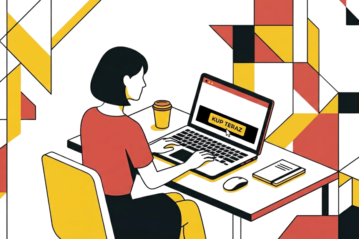 Jak stworzyć stronę sprzedażową kursu online – przykład strony z przyciskiem kup teraz na laptopie