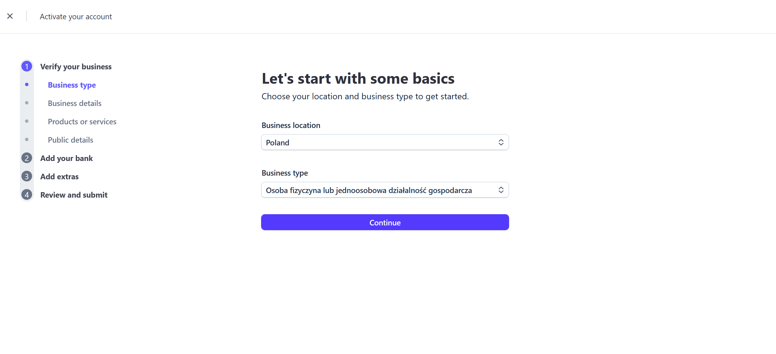 jak skonfigurować stripe – rejestracja konta i wybór typu działalności