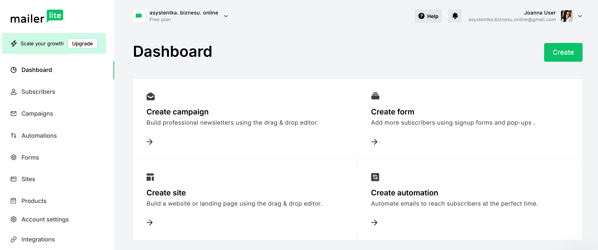 Automatyzacja sprzedaży produktów cyfrowych – panel MailerLite do e-mail marketingu
